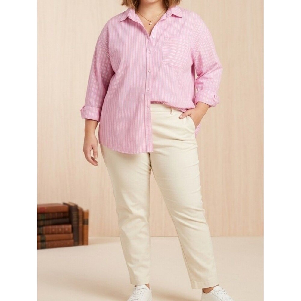Maurices pink blue striped button front preppy oversized plus size top 2x
